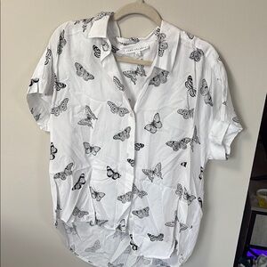 White Shirt with Butterfly Print